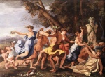 Nicolas Poussin - Bilder Gemälde - Bacchanal before the Statue of Pan