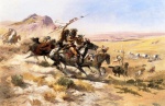 Charles Marion Russell - paintings - Attack on a Wagon Train