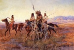 Charles Marion Russell - Peintures - Quatre Indiens à cheval