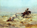 Charles Marion Russell - paintings - Lassoing a Steer