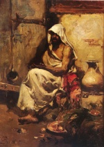 Joaquin Sorolla y Bastida  - Peintures - Un Arabe examinant un pistolet