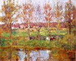 Theodore Clement Steele - Bilder Gemälde - Cows by the Stream