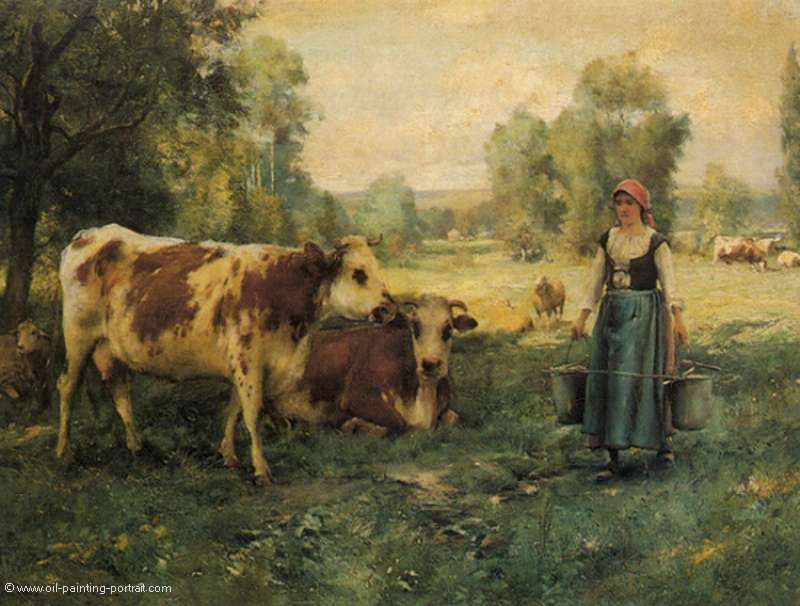 A Milk Maid with Cows and Sheep