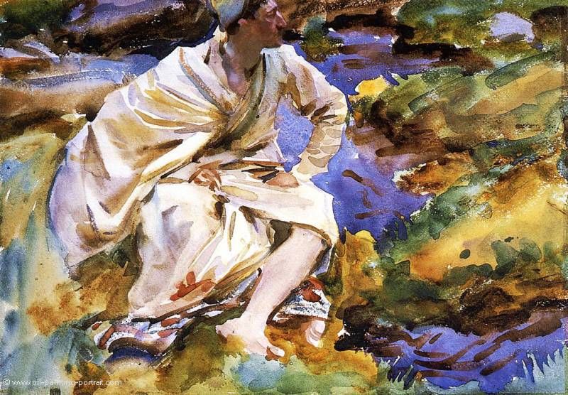 A man Seated by a Stream