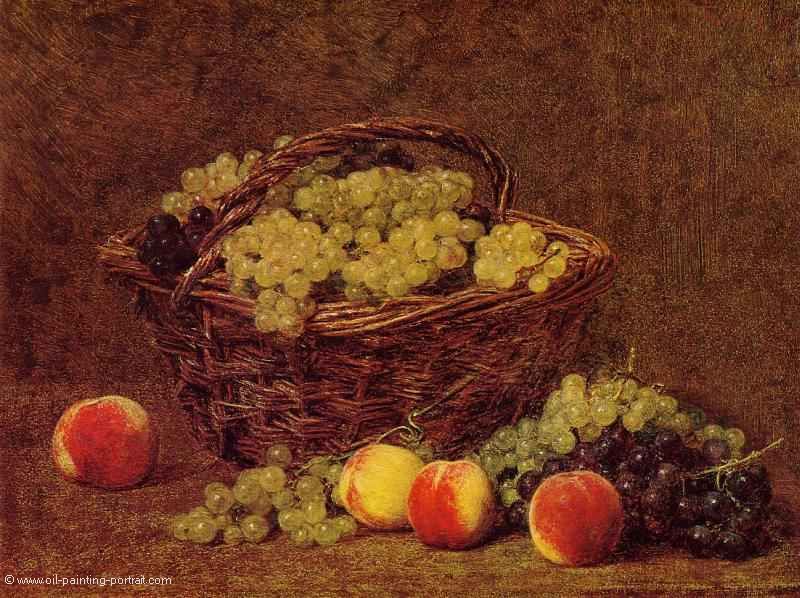 Basket of White Grapes and Peaches