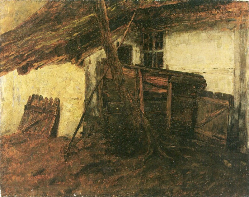 Bauernhaus mit einem Bretterverschlag