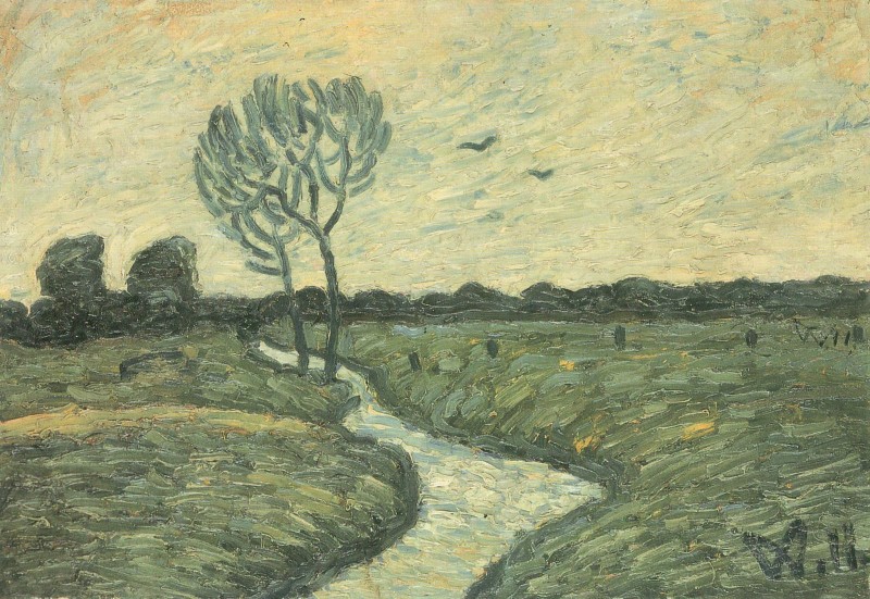 Blaugelbe Flusslandschaft
