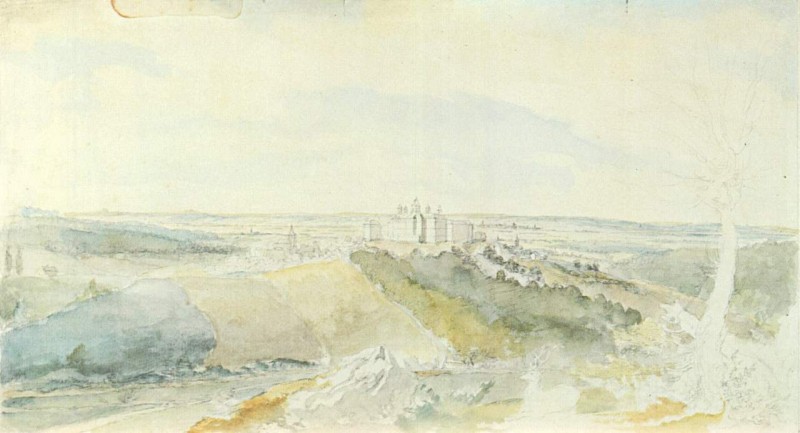 Blick ueber Bensberg mit dem Neuen Schloss in die Rheinebene