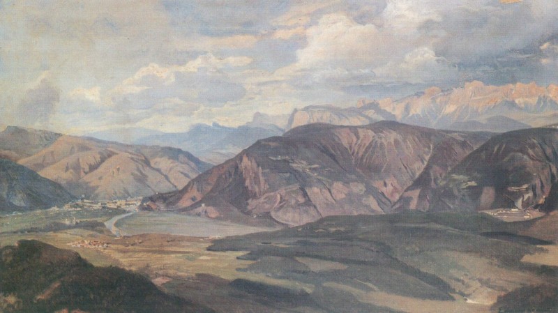 Blick vom Mendelpass auf den Rosengarten bei Bozen