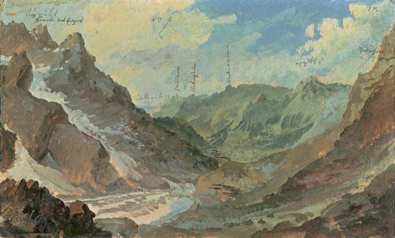 Blick von der Baenisegg ueber den Unteren Grindwaldgletscher in das Grindwaldtal