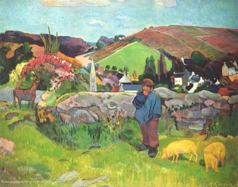 Bretonische Landschaft mit Schweinehirt