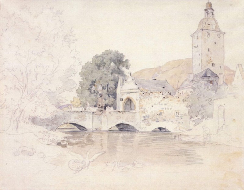Bruecke, Tor und Turm des Schlosses Bilin bei Teplitz