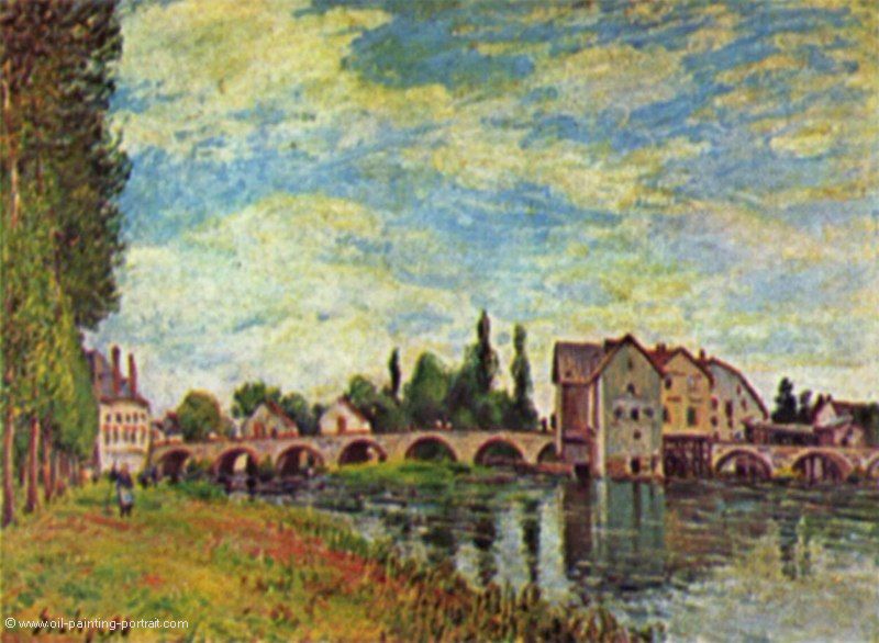 Bruecke und Muehle von Moret im Sommer
