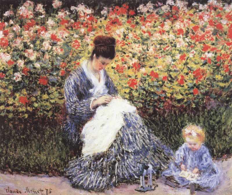 Camille Monet mit Kind im Garten
