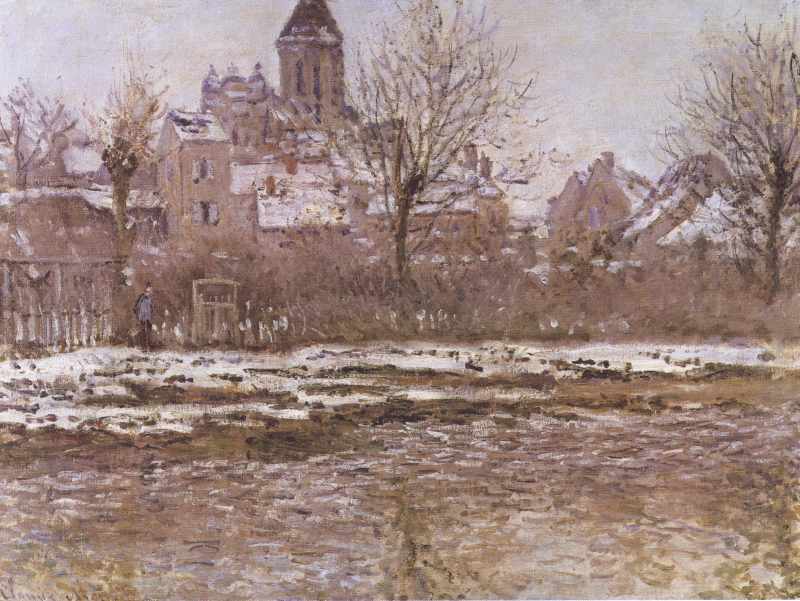 Die Kirche von Vetheuil im Schnee