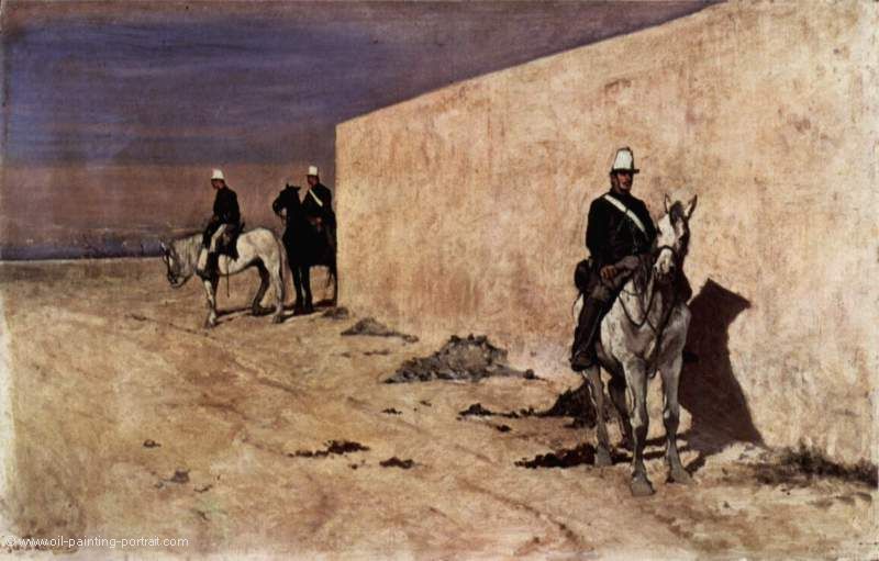 Die weisse Wand (Drei Millizen zu Pferd vor einer Wand)