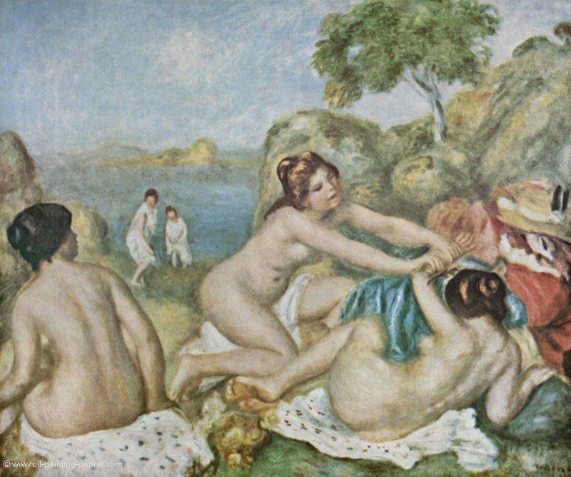 Drei badende Maedchen mit Krabbe