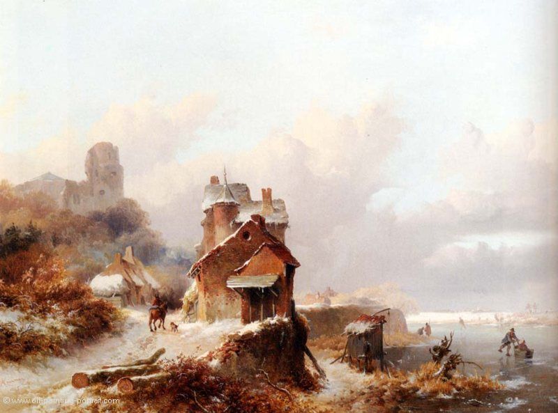 Eine Winterlandschaft mit einem Reiter