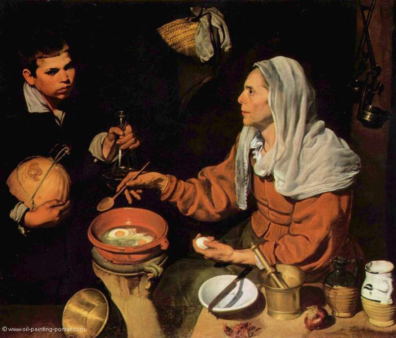 Eine alte Frau braet Eier (Die alte Koechin)