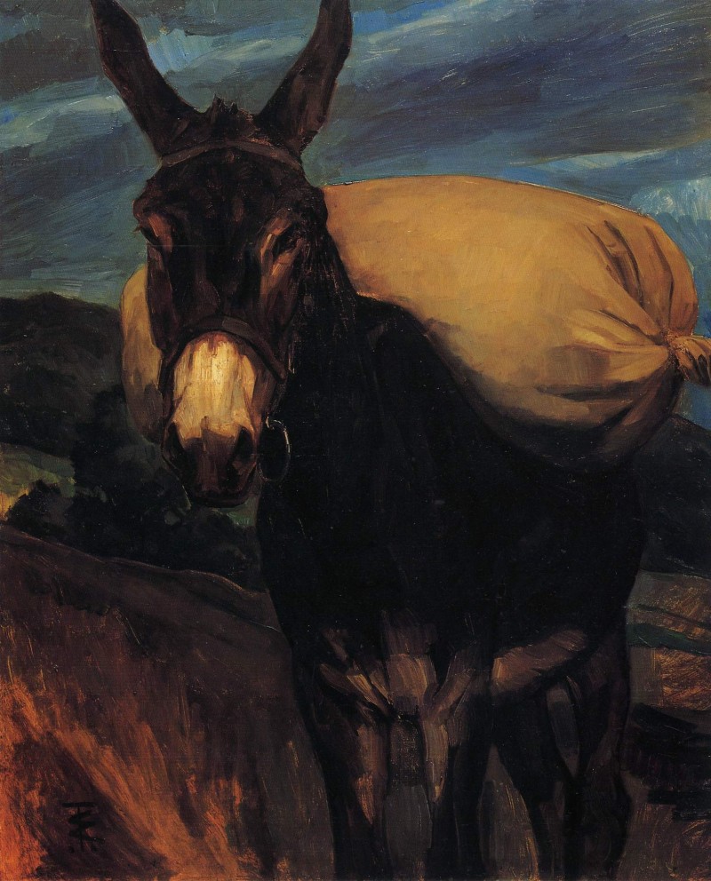 Esel mit Mehlsack (Lebenslang Angestellter einer Mahlanstalt)
