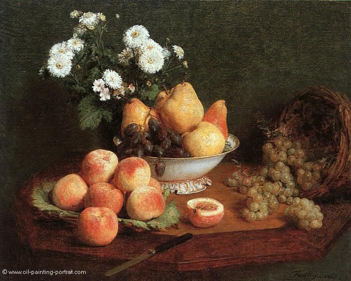 Flowers and Fruits on a Table