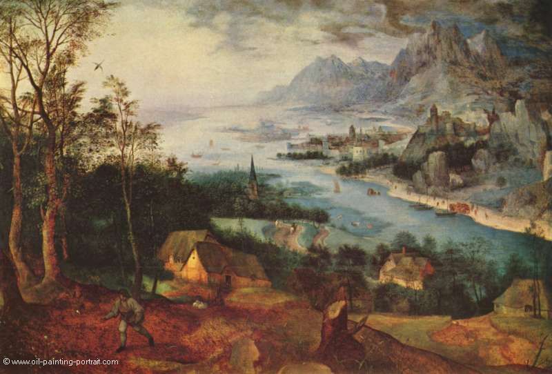 Flusslandschaft mit einem Saemann