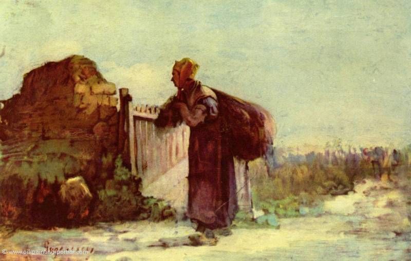 Franzoesische Baeuerin mit Sack auf dem Ruecken