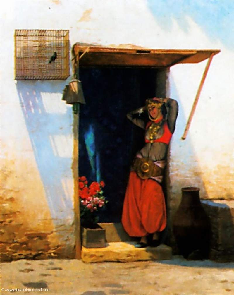 Frau in Kairo an der Tuer