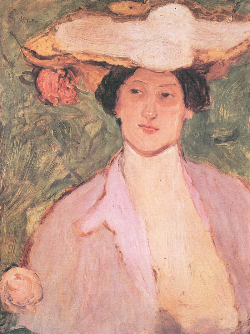 Frau mit Rosenhut