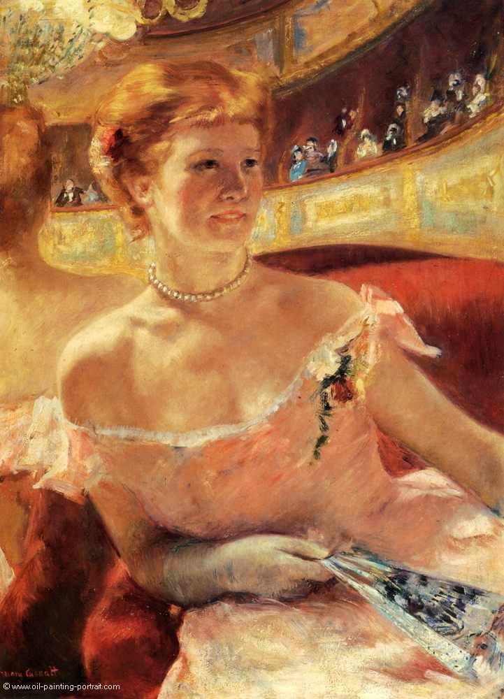 Frau mit einem Perlen Necklace in einer Loge