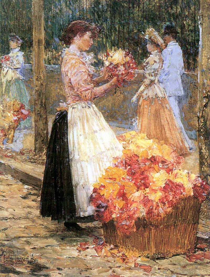 Frau verkauft Blumen