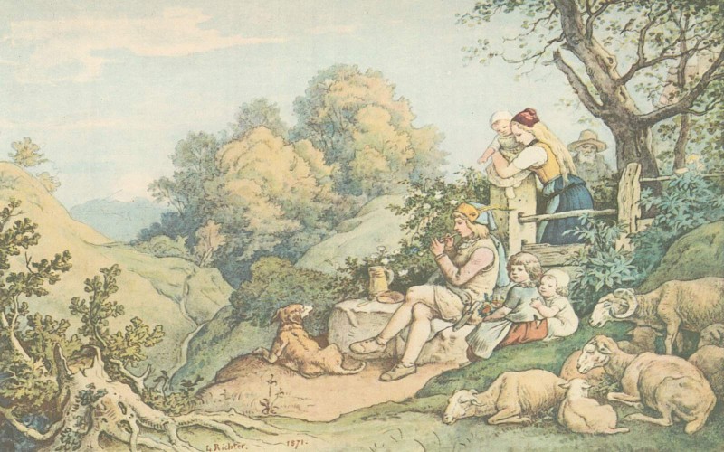 Fruehlingslandschaft mit Hirten
