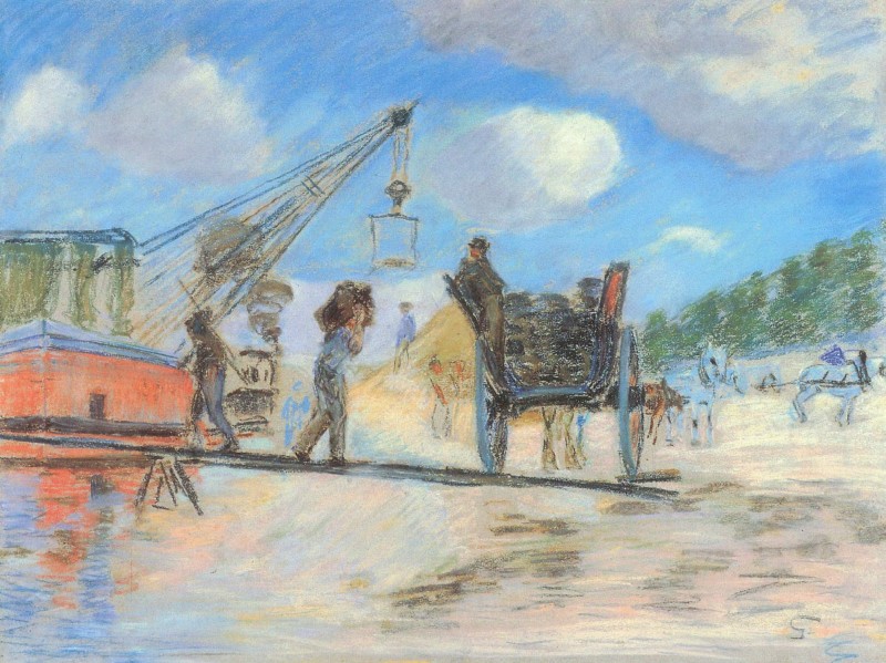 Fuhrwagen am Ufer der Seine