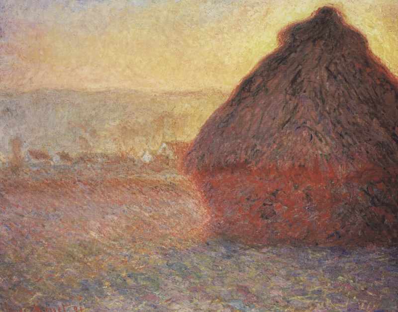 Getreideschober bei Sonnenuntergang