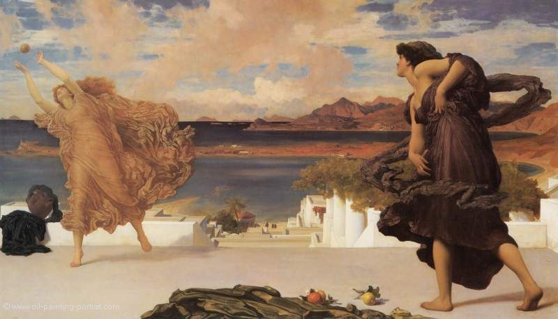 Griechische Maedchen spielen mit einem Ball