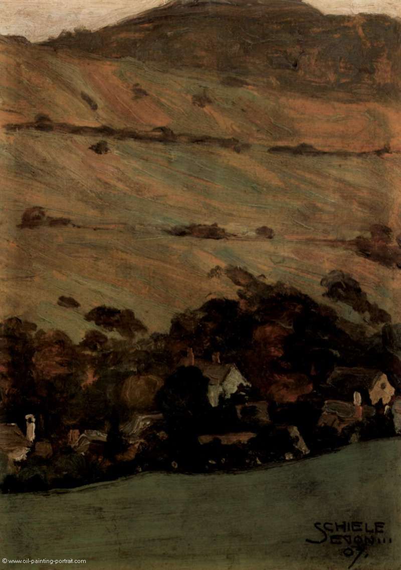 Haeuser vor Berghang