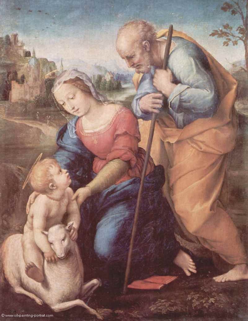 Heilige Familie mit einem Lamm