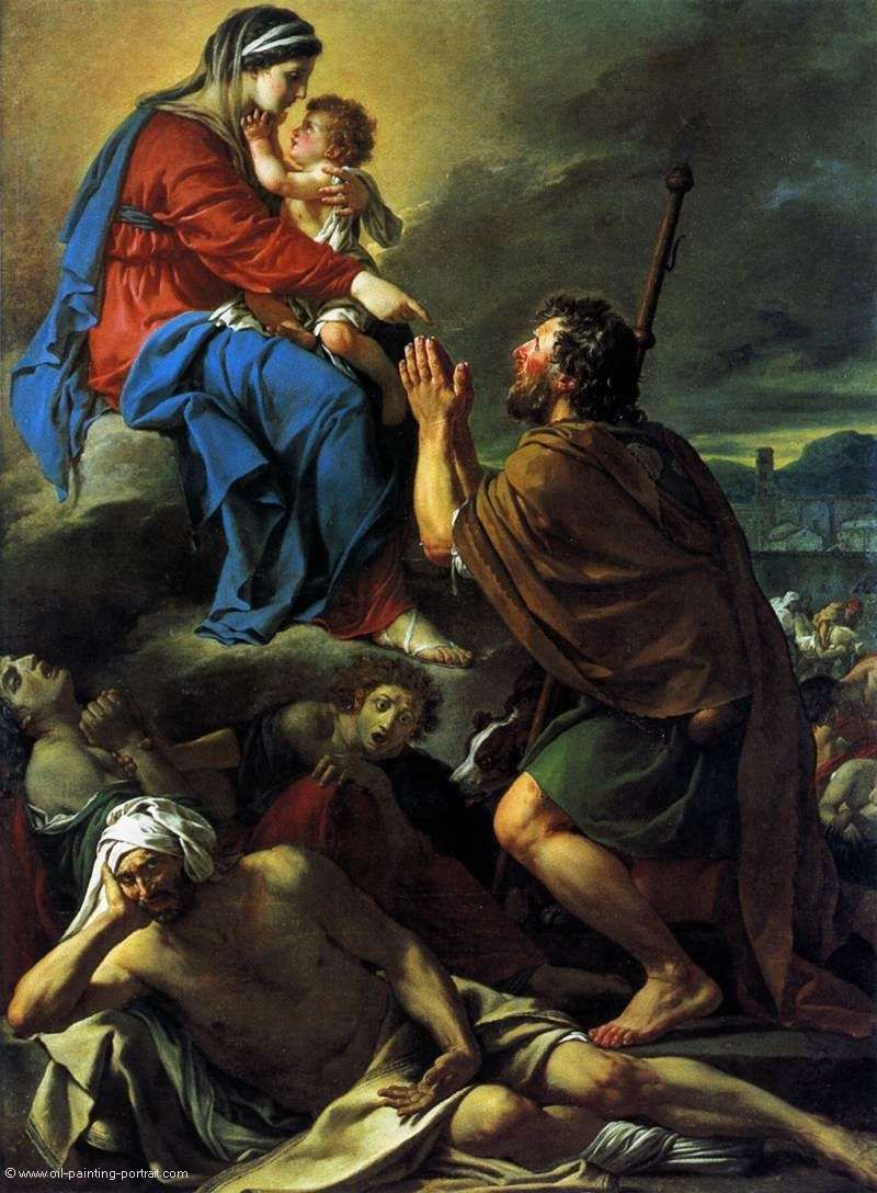 Heiliger Roch fragt die Heilige Jungfrau Maria