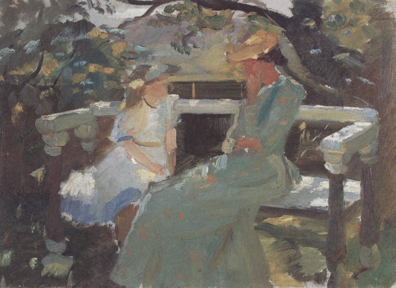 Hekga und Ane Thorup auf der Gartenbank