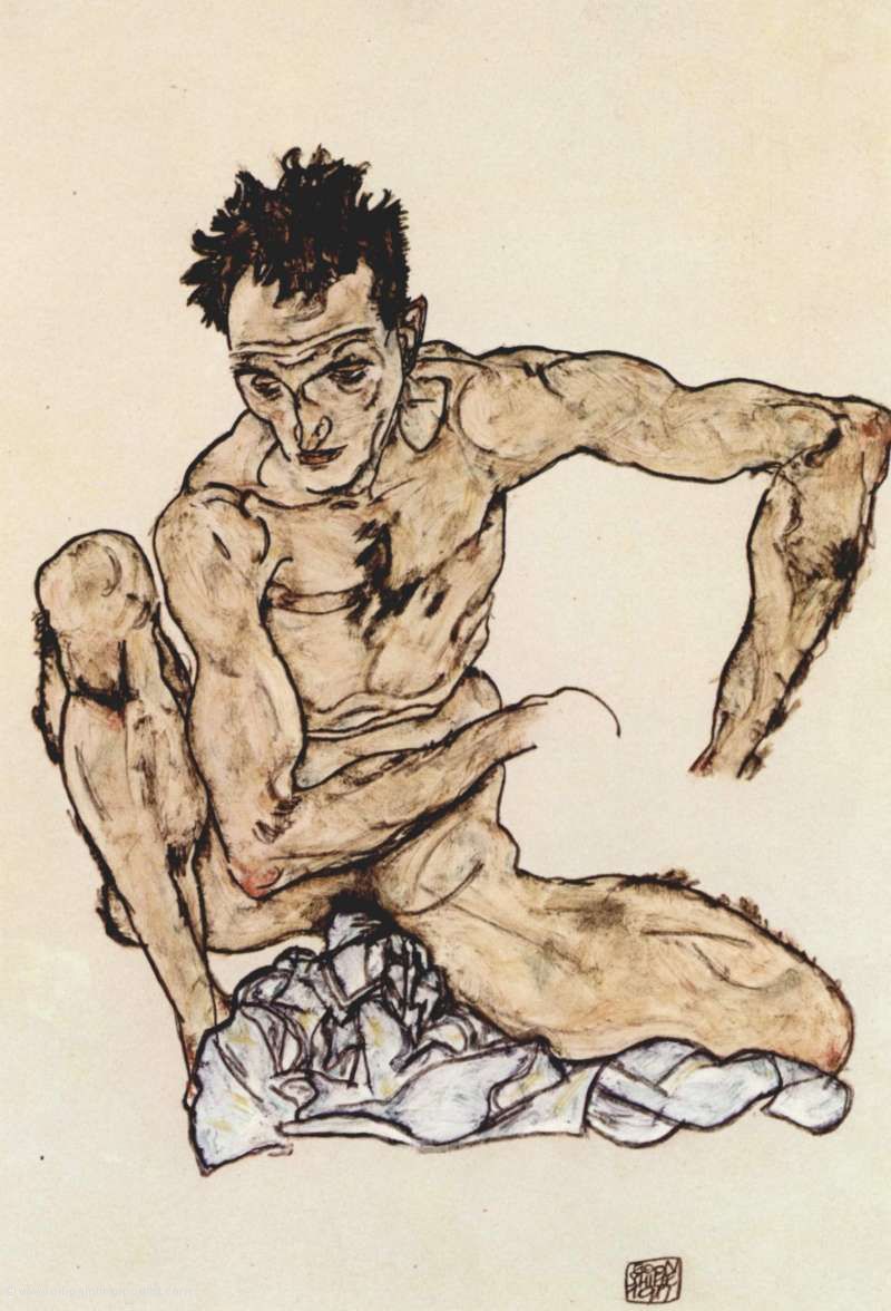 Hockender maennlicher Akt (Selbstportrait)
