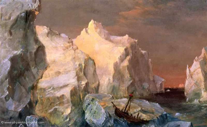 Icebergs and Wreck in Sunset