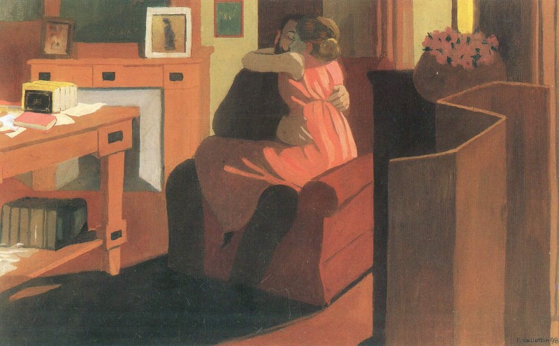 Interieur mit Liebespaar und Wandschirm