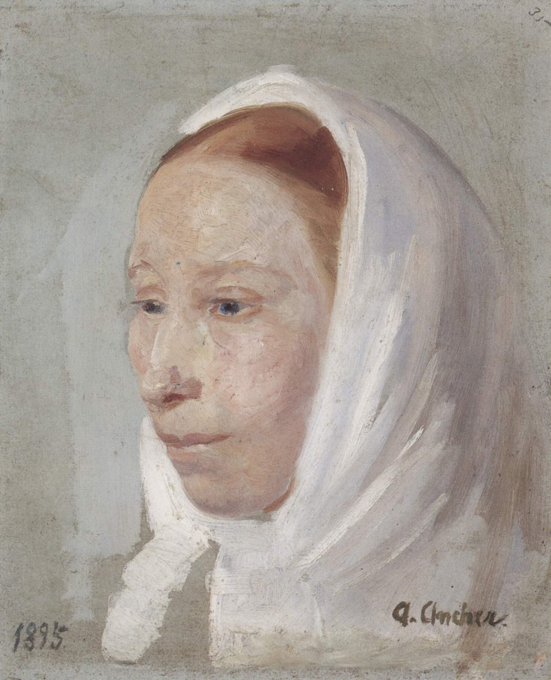 Junge Frau mit weissem Kopftuch