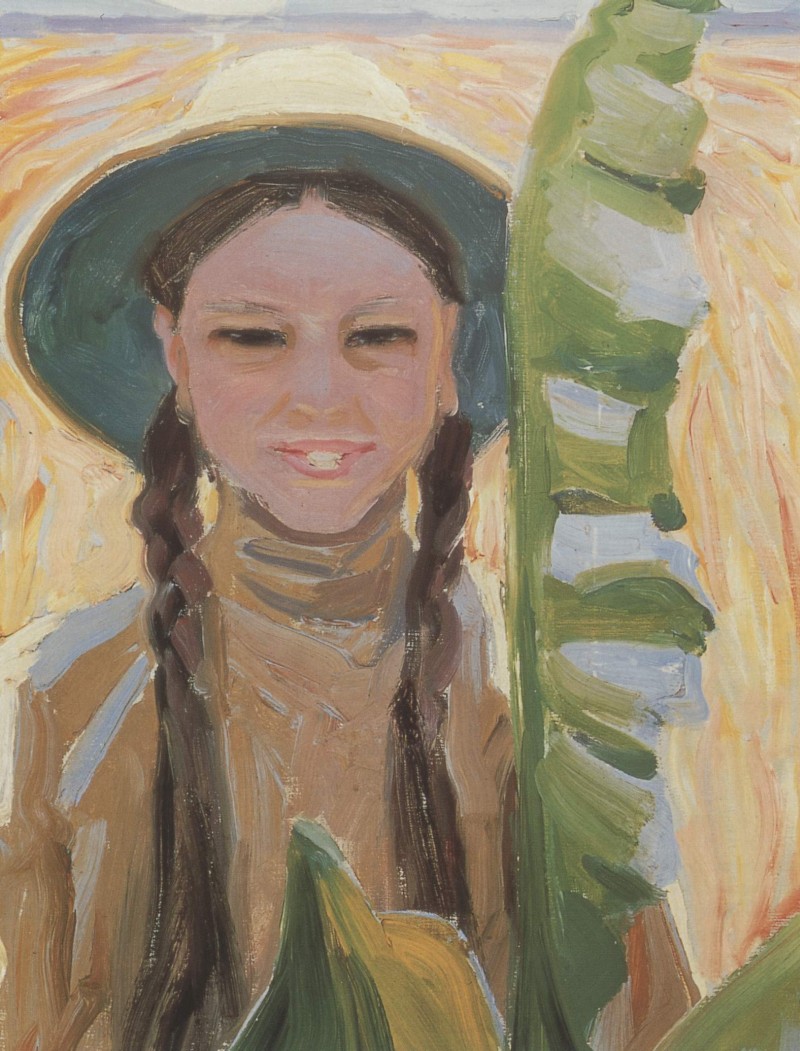 Kirsti mit Bananenblaettern