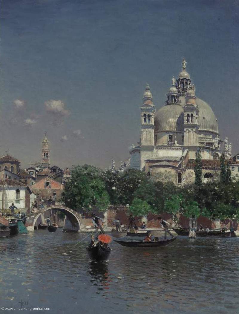 Lagune in Venedig in der Naehe der Kirche von Santa Maria della Salute