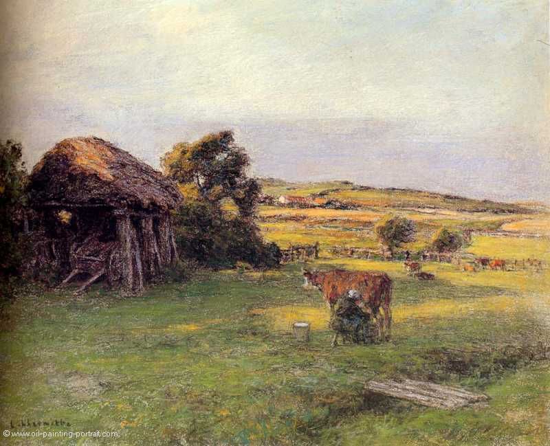 Landscape with a Peasant Women Milking a Cow