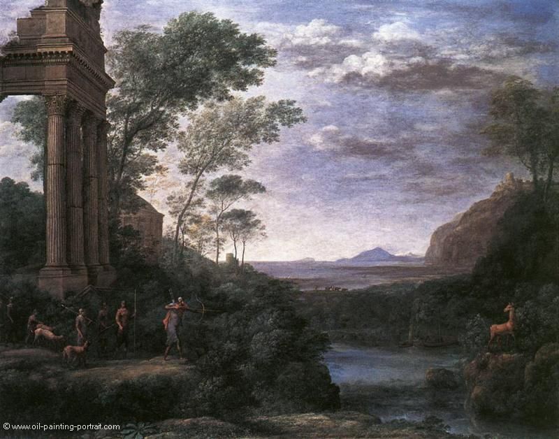 Landschaft mit Ascanius beim Jagen