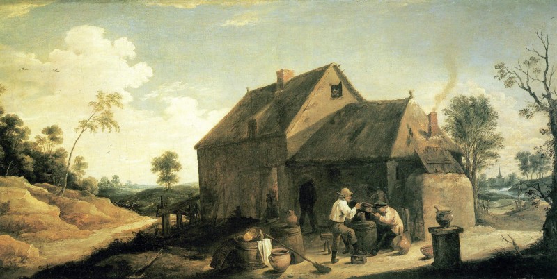 Landschaft mit Bauern vor einer Kneipe