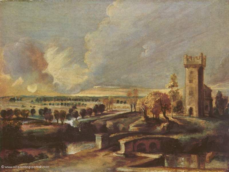 Landschaft mit dem Turm des Schlosses Steen