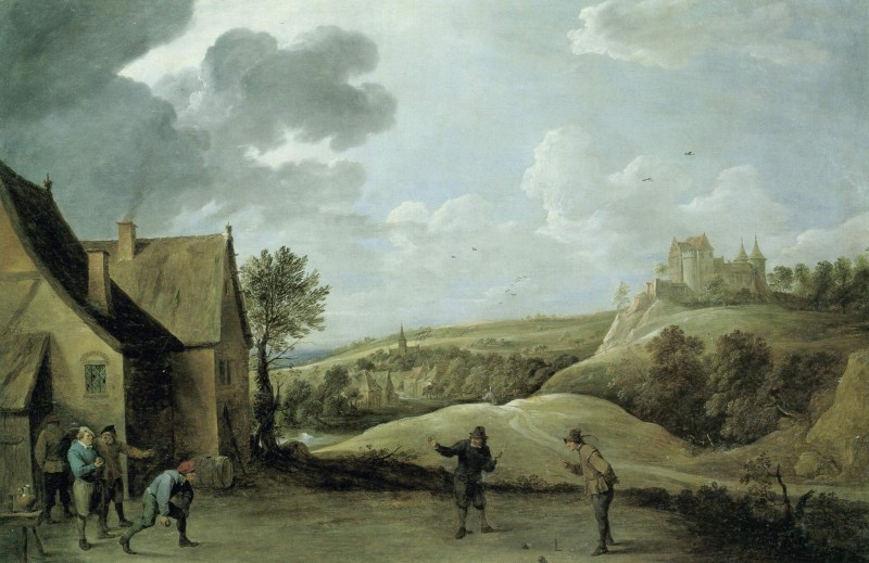 Landschaft mit kegelnden Bauern